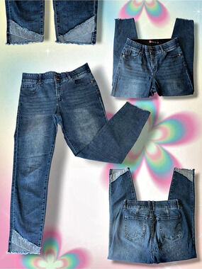 Indigo Poppy Raw Hem Straight Leg Jeans Size 8